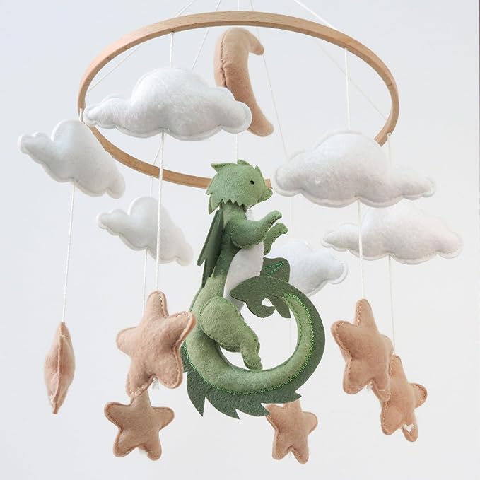 Dragon Mobile for Crib, Dragon Crib Mobile for Boys, Cloud Mobile for Crib, Neutral Baby Mobile for Crib Cloud Nursery Mobile