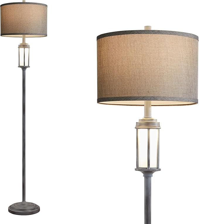 65'' Rustic Floor Lamp for Living Room with 2 Light Sources, Frosted Nightlight Vintage Farmhouse Tall Standing Lamp for Bedroom Reading Room Office Corner, Bulb Included