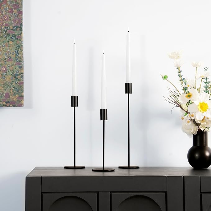Black Candlestick Holders Set of 3, Decor Taper Candle Holder for Wedding, Dinning, Party,Fits 3/4 Inch Thick Candle
