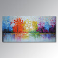EVERFUN ART Hand Painted Palette Knife Oil Painting Modern Abstract Wall Art Hanging Lake Scenery Landscape Canvas Picture Framed Ready to Hang 40" W x 20" H