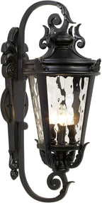 John Timberland Marseille Rustic Vintage Outdoor Wall Light Fixture Textured Black Scroll 27 1/2" Hammered Glass for Exterior House Porch Patio Outside Deck Garage Yard Front Door Garden Home