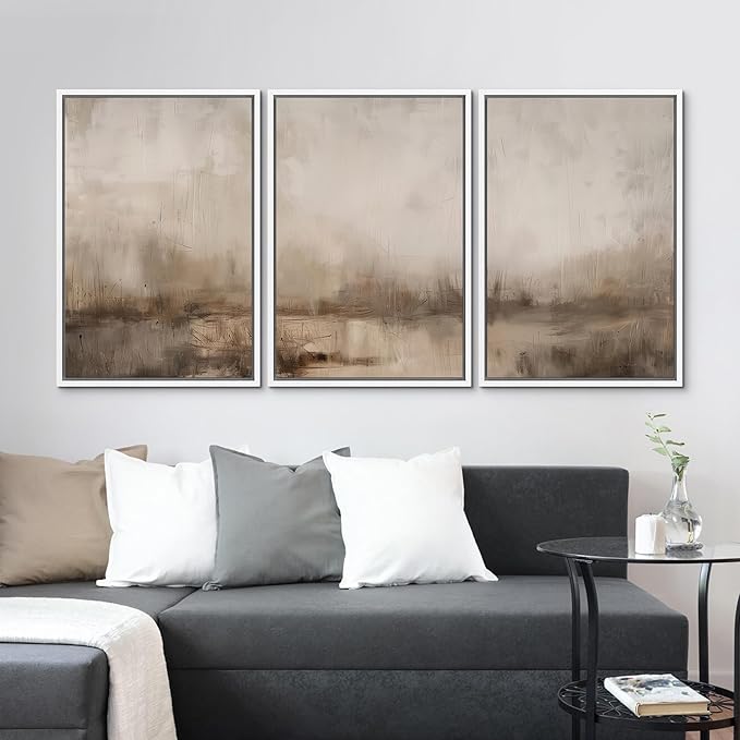MUDECOR Framed Wall Art Print Set Minimalist Abstract Landscape Misty Horizons Illustrations Modern Art Decorative Chic for Living Room, Bedroom, Office - 24"x36"x3 White