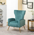 Modern Velvet Accent Chair, Channel Tufted Bedroom, Office or Living Room Furniture with Elegant Metal Legs, 26" Wide Armchair, Teal
