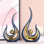 XMGZQ 2pcs Navy Blue Gold Modern Abstract Art Statue Table Decoration,Elegantes Ceramic Statue for Home Décor Accent,Mantel,Bookshelf,Centerpiece Table Decorations for Dining Room,adornos para sala