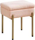 Vanity Stool Chair, Small Ottoman Stool with Storage, Makeup Vanity Chair with Anti-Slip Feet, Footstool Ottoman with Metal Legs, Storage Chairs for Makeup Room, Bedroom, Living Room (Pink)
