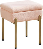 Vanity Stool Chair, Small Ottoman Stool with Storage, Makeup Vanity Chair with Anti-Slip Feet, Footstool Ottoman with Metal Legs, Storage Chairs for Makeup Room, Bedroom, Living Room (Pink)