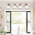 4-Lights Bathroom Vanity Light Fixtures in Brushed Nickel, E26 Socket Wall Sconce Lighting Fixtures with Clear Glass Shades for Over Mirror Bedroom Living Room Cabinet