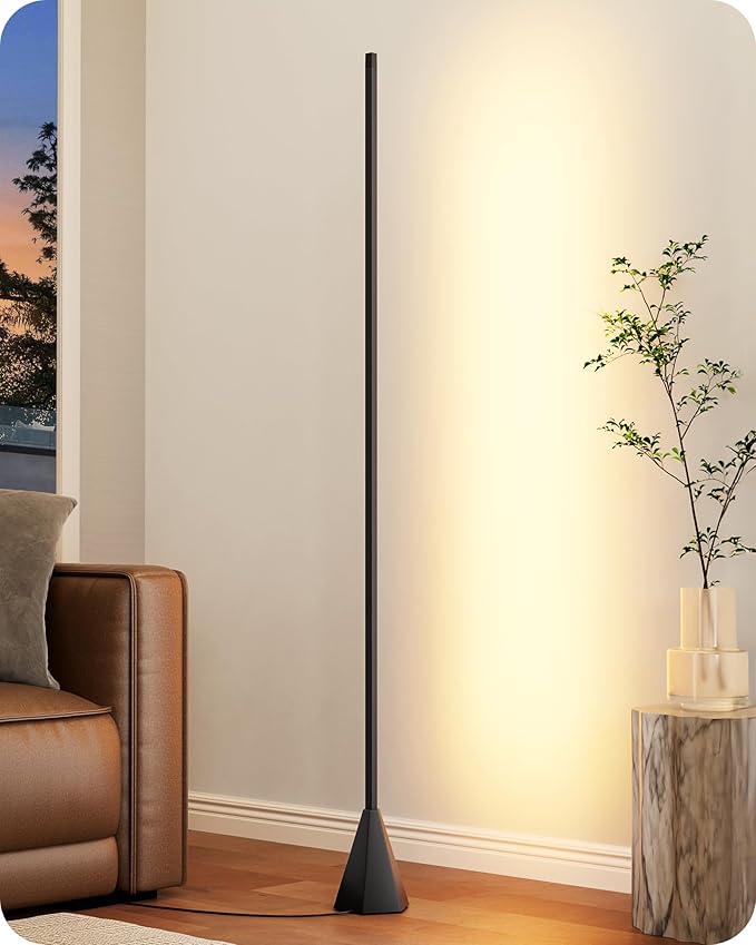EDISHINE LED Corner Floor Lamp, New Gesture Control Dimmable Corner Light with Remote Control, 3000K-6000K Eye Caring Standing Lamp, Modern Minimalist Lit Lamp for Bedroom, Living Room, Office, Black
