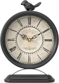 Vintage Table Clock with Bird, European Antique Style Black Mantel Clocks, Desk and Shelf Decor Clock, for Farmhouse, Bedside, Living Room, Bedroom, Gift (9" H x 6.5" W)