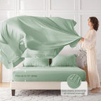 MUXHOMO 7 Pieces King Comforter Set, Seersucker Bed in a Bag King Size, All Season Luxury Bedding Set with Comforter, Flat Sheet, Fitted Sheet, Pillowcases & Shams, Sage Green
