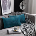 Turquoise Throw Pillow Cases 12x20: 2 Pack 12x20 Inch Original Striped Velvet Rectangular Decorative Pillow Covers for Farmhouse Couch