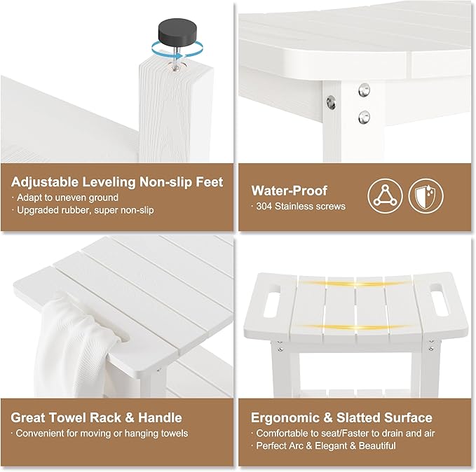 HIPS Shower Benches for Inside Shower, Shower Stool with Space-Efficient Storage Shelf, Waterproof Shower Chair Seat for Spa Bathroom(White)