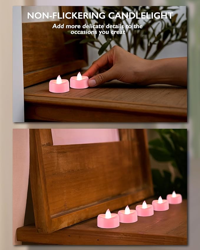 BEICHI Flameless Candles, Tea Lights Battery Operated, No Flickering Votive Candles LED Tea Lights for Halloween Christmas Wedding Home Decor (24 Pack, Pink)