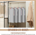 2 Set 40in Short Cotton Garment Bags, 6in Wide Gusset Hanging Storage Clothes with 8 Cedar Blocks, Transparent Mesh Window, Breathable Closet Bags for Fur Coat Suit Sweater Dress, Gray