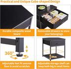 Adjustable Side Table with Drawers, Refrigerator Table,Square Coffee Table, Large Printer Stand, End Table Black YD-TM156B