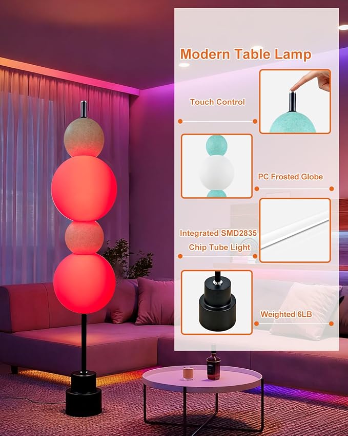 Lightdot RGB& 3000K Floor Lamp with Touch Control, Dimmable Colors Temperature, Globe Modern Floor Lamp with Smart Bulb Included, Blue Standing Lamps for Living Room/Sofa Beside/Corner Decor