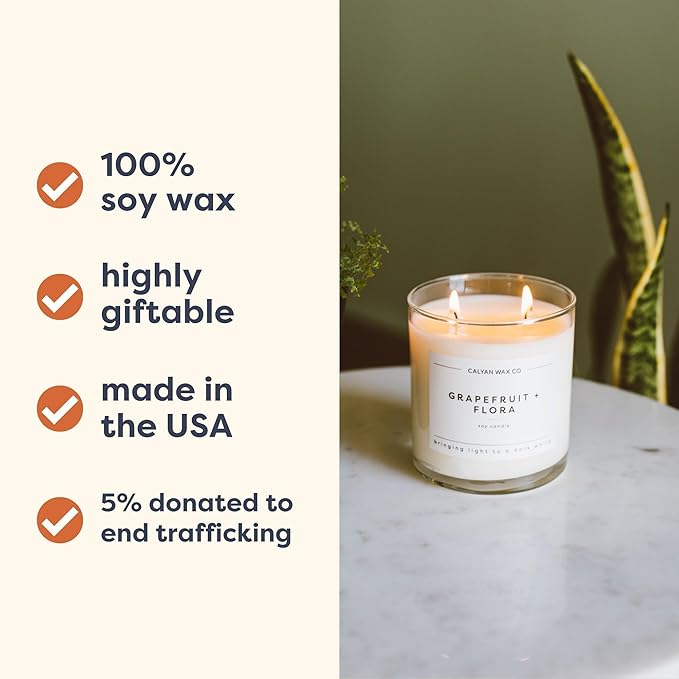 Calyan Wax Co. Redwood & Vanilla 2 Wick Scented Candle - 37 Hour Burn - Luxury Non Toxic Soy Wax Candles - Long Lasting Large Glass Jar Candle for Home - 8.8oz