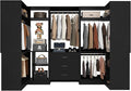 Aheaplus Closet System with 3 Drawers, 5 Hanging Rods & Corner Tower, Corner Closet System with Hanging, 88.8" U-Shaped Walk-In Wardrobe Organizer, 2000+ lbs Capacity, Set of 3, Black