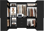 Aheaplus Closet System with 3 Drawers, 5 Hanging Rods & Corner Tower, Corner Closet System with Hanging, 88.8" U-Shaped Walk-In Wardrobe Organizer, 2000+ lbs Capacity, Set of 3, Black