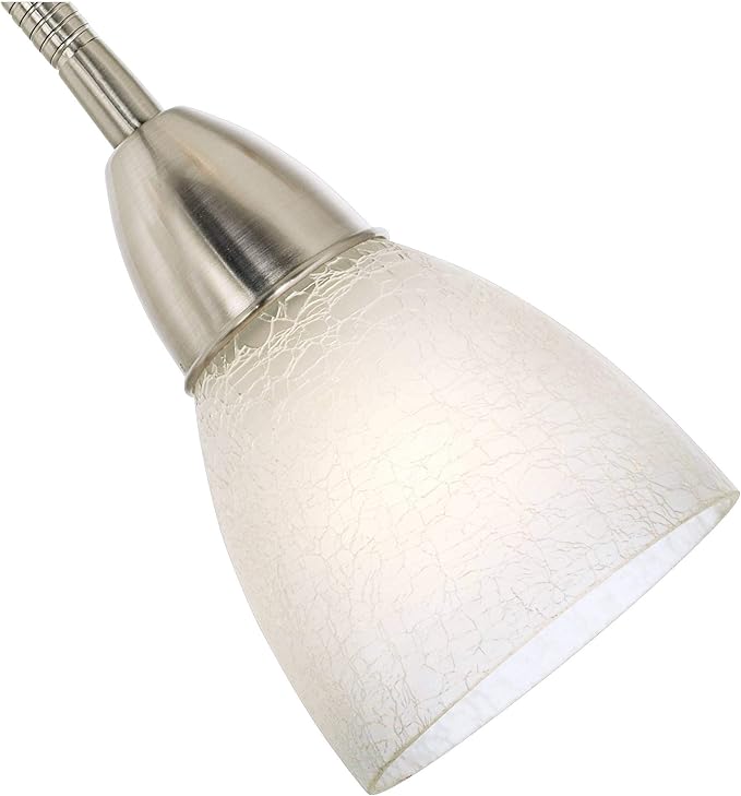 Possini Euro Design Alexei Modern Torchiere Floor Lamp Tree 3-Light Gooseneck Arm 72" Tall Brushed Nickel White Crackle Glass Pole Dimmer Living Room Reading House Bedroom Home Office
