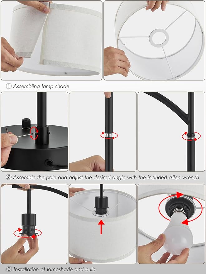 Table Lamp for Living Room Bedroom, 23.5" Table Lamps Set of 2 with USB C+A Ports, Bedside Lamps for Nightstand with Linen Lamp Shades, 2 Dimmable LED Bulbs Included, Black
