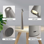 Cordless Small Table Lamps,3 Levels Brightness Portable Desk Lamp,Rechargeable Battery Lights for Outdoor, Restaurant, Bedside, Baby Night Light,Gifts (Grey)