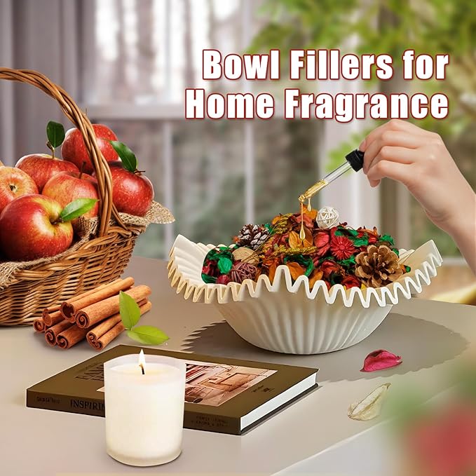SCENTORINI Potpourri Bags, Potpourri Vase Filler, 10.44 oz Apple Cinnamon Scented Bowl Fillers with Essential Oil for Home Decor, Dried Flower for Coastal Bathroom Beach Decor