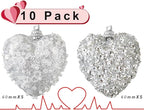 Silver Valentine's Day Heart Tree Ornaments 10Pcs Glitter Sequin Heart Shaped Baubles Decoration Valentines Pearl Foam Hanging Decor(2.36in)