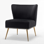 Thia Armless Velvet Accent Chair for Living Room, Elegant Seat with Nailhead Trim, Gold Metal Legs and Comfortable Curved Back, 28" D x 25" W x 29.5" H, Black