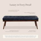 POLY & BARK 55" Tufted Leather Bed Bench for Bedroom End of Bed - Living Room Entry Way Bench - Pure Italian Leather Upholstery with a Solid Wood Frame - Ottoman Bench with Wooden Legs - Midnight Blue