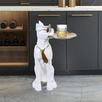 Resin Dog Side Table With Tray, Butler Statue Tissue Box, Accent End Table, Unique Sculpture, Geometric Statue, Funky Furniture for Home Decor Modern (White)