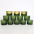 VOHO 24pcs Green Tea Lights Candle Holder for Christmas Decorations, Ribbed Glass Tealight Candle Holder for Wedding, Holiday/Birthday Gifts