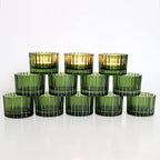 VOHO 24pcs Green Tea Lights Candle Holder for Christmas Decorations, Ribbed Glass Tealight Candle Holder for Wedding, Holiday/Birthday Gifts