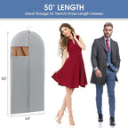 50" Garment Bag, Mens Suit Bags for Closet Storage and Travel, Garment Bags for Hanging Clothes, Foldable Suit Cover Bags with Clear Window for Coats, Jackets, Dresses - Gray/ 5 Packs