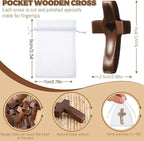Brevynx Handmade 25Pcs Pocket Wooden Cross Fidget in bulk with Organza Bags - Stress Relief Cross My Heart for Christian, Religious Easter Day Gifts