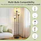 Crystal Floor Lamps for Living Room, Glass Modern Floor Lamp with Shelves, Mid Century Standing Lamps with Table, Brass Tall Lamp with Crystal Shade Vintage Retro Corner Floor Lamp (Black)