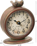 Creative Co-Op Vintage Pewter Mantel Clock with Birds, Distressed Brown