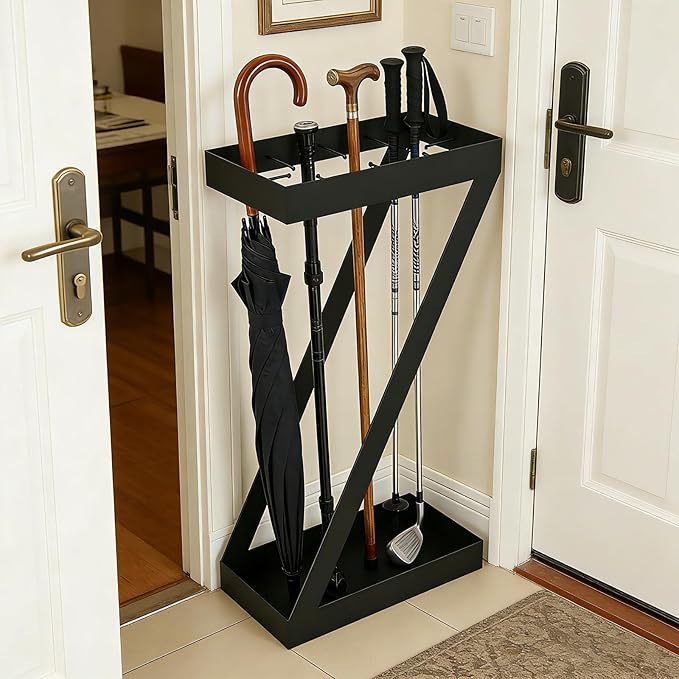 Umbrella Holder for Entryway Black Umbrella Stand indoor，Stores Umbrellas Canes Equipped with hooks for Storing Foldable for use in Homes, Offices, Hotel Lobbies