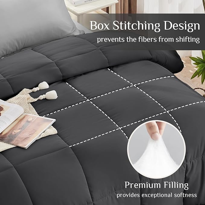 JOLLYVOGUE Twin Comforter Set, Ultra-Soft Bed in a Bag Twin Size 5 Pieces, Oeko-TEX Certified Bedding Set with Down Alternative Comforter, Sheets, Pillowcases & Shams, Dark & Light Grey