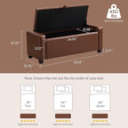 GRAINELL Storage Ottoman Bench, Upholstered Tufted Bedroom Bench with Storage, End of Bed Storage Bench for Living Room & Entryway, 350 lb Capacity, Leather Brown