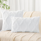 decorUhome Spring Euro Sham Throw Pillow Covers 26x26 Inch Set of 2, Soft Plush Faux Fur Wool Pure White Couch Pillow Covers, Decorative Neutral Pillow Cases for Bed Sofa Living Room Home Decor