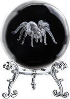 HDCRYSTALGIFTS 60mm 3D Spider Crystal Ball Halloween Decor with Stand 3D Laser Engraved Tarantula Animal Figurine Prop Decorative Glass Full Sphere Table Paperweight