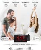 Roxicosly Projection Alarm Clock for Bedroom Ceiling, 118 dB Super Loud for Heavy Sleepers, 6.7" Large Digital Dimmable Display with Day Date Indoor Temp Humidity, Dual Alarms Adjustable Volume