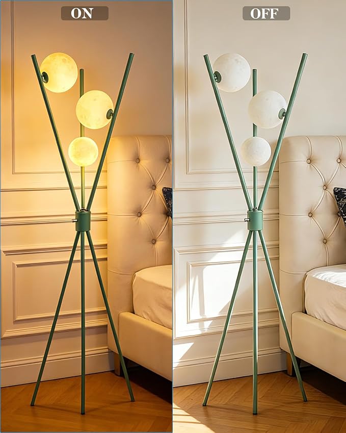 Lightdot Dimmable Green Tripod Floor Lamp, Mid Century Standing Lamps with 3 Globe Soft Warm White Eye Care 3000K Bulbs Included, Modern Tall Lamp for Living Room/Bedroom/Sofa Beside/Corner Decor