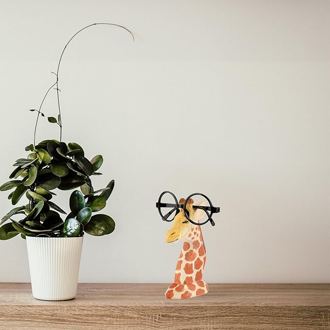 Wooden Giraffe Eyeglasses Holder Rack Tabletop Storage Stand Eyewear Organizer Desktop Display Shelf for Home Office Decor