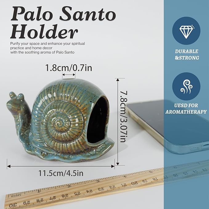 Blue Ceramic Snail Palo Santo Holder – Elegant Chiminea for Sage, Incense Cones, and Candles – Ideal for Meditation, Yoga, Altar & Home Decor – Easy to Clean for an Enhanced Zen Experience