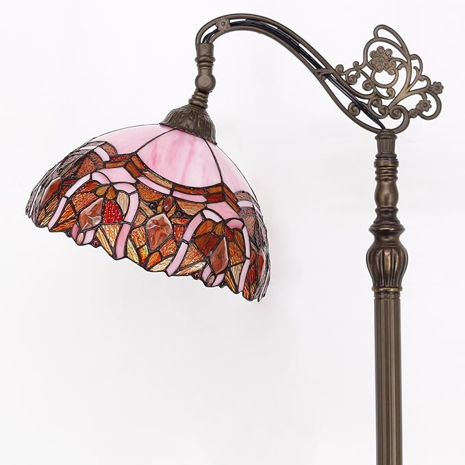 Tiffany Floor Lamp Stained Glass Lamp 18.88X12X67 Inch Angle Adjustable Arched Gooseneck Antique Reading Light (Pink Jewelry)