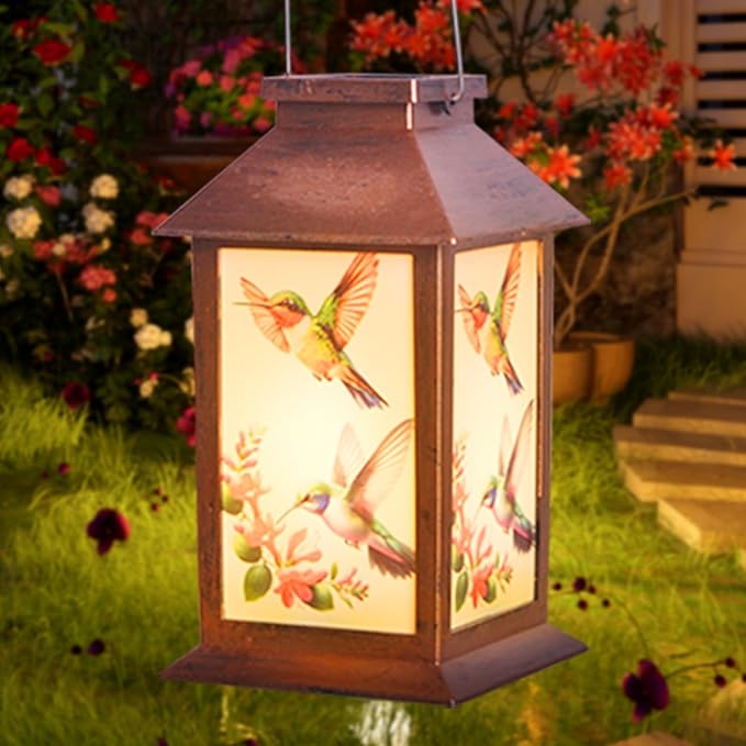 Single Palace Lantern, Wind Chime Hummingbird, Decorative Mobiles Gifts, Solar Hummingbird Wind Chimes, Gifts for Mom, Women, Grandma, Garden Courtyard Lawn Decor, Gift for Christmas and New Year