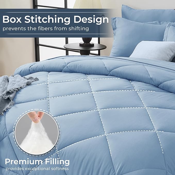 HEVUMYI Light Blue Twin-XL Comforter Set - 5-Piece All Season Bed in a Bag Twin-XL, Ultra Soft Bedding Set with Comforter, Flat Sheet, Fitted Sheet, Pillowcases, Pillow Shams