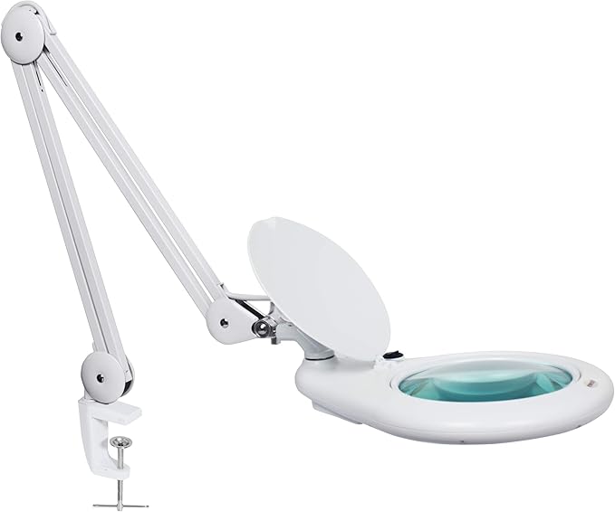 Neatfi Elite XL HD Super LED Magnifying Lamp with Clamp – 7” Glass Lens, 6500K Daylight, Glare-Free, Adjustable Arm, Lamp for Reading, Sewing, Crafting (7 Inch Lens, White)
